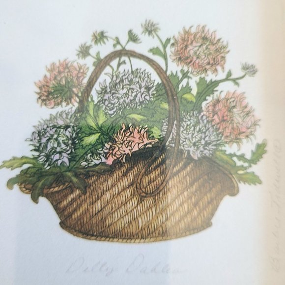 Small framed picture. Flowers in basket. Signed by artist. - Picture 3 of 7